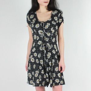 Black White Plaid Yellow Daisy Floral Grid Romper